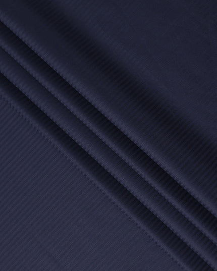 Navy Blue Textured Stripe Premium Italian Blended Cotton Shirting Fabric Subtle Woven Pattern Soft Breathable Luxury Shirt Tailoring Material 150 Cms Width Italy Origin-D28502 - Regal Fabrics