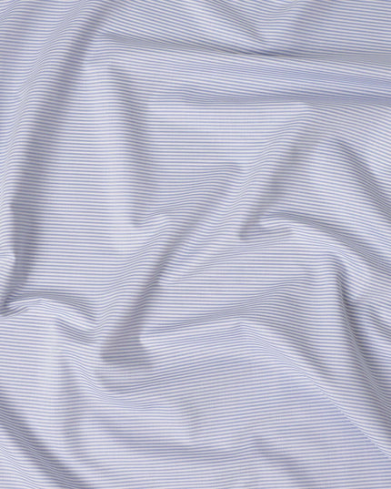 Light Blue Fine Stripe Premium Italian Blended Cotton Shirting Fabric Micro Striped Woven Design Soft Breathable Luxury Shirt Tailoring Material 150 Cms Width Italy Origin-D28505 - Regal Fabrics