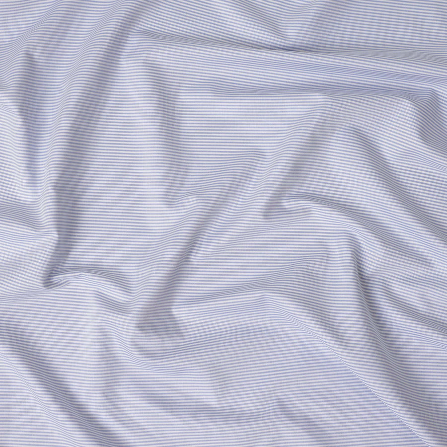 Light Blue Fine Stripe Premium Italian Blended Cotton Shirting Fabric Micro Striped Woven Design Soft Breathable Luxury Shirt Tailoring Material 150 Cms Width Italy Origin-D28505 - Regal Fabrics