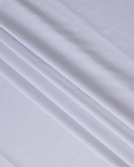 Light Blue Fine Stripe Premium Italian Blended Cotton Shirting Fabric Micro Striped Woven Design Soft Breathable Luxury Shirt Tailoring Material 150 Cms Width Italy Origin-D28505 - Regal Fabrics