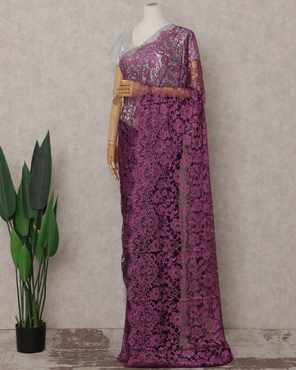 Orchid Magenta Floral French Chantilly Lace Saree