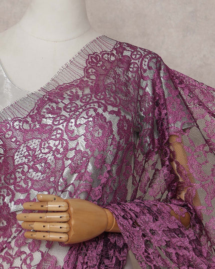 Orchid Magenta Floral French Chantilly Lace Saree