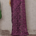 Orchid Magenta Floral French Chantilly Lace Saree