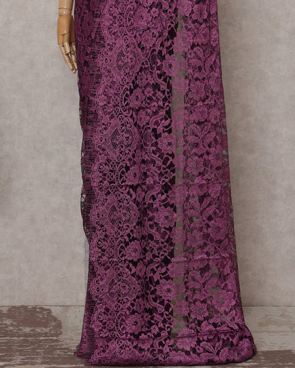 Orchid Magenta Floral French Chantilly Lace Saree