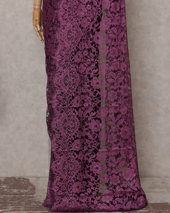 Orchid Magenta Floral French Chantilly Lace Saree