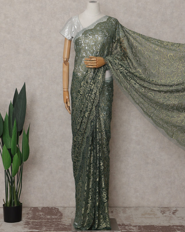 Olive Gold Paisley French Chantilly Lace Saree
