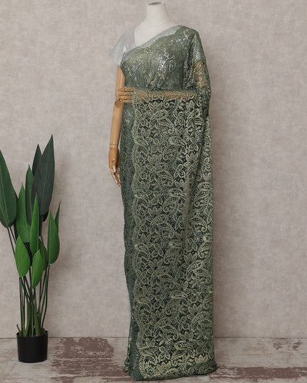 Olive Gold Paisley French Chantilly Lace Saree