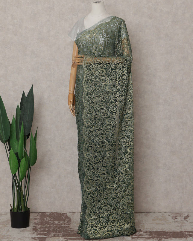 Olive Gold Paisley French Chantilly Lace Saree