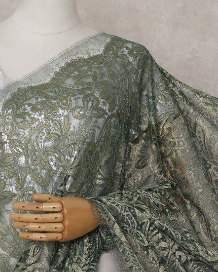 Olive Gold Paisley French Chantilly Lace Saree