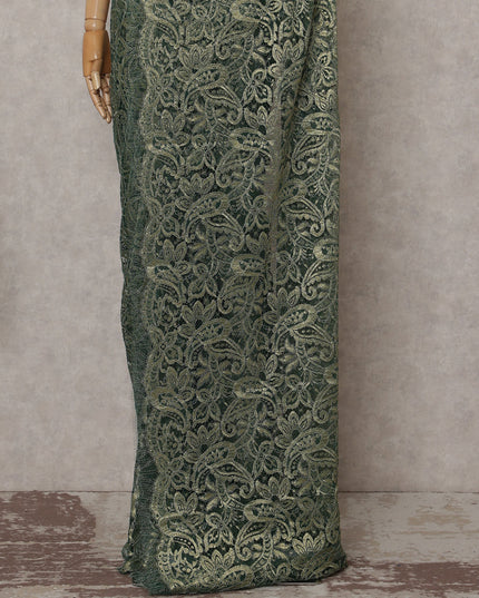 Olive Gold Paisley French Chantilly Lace Saree
