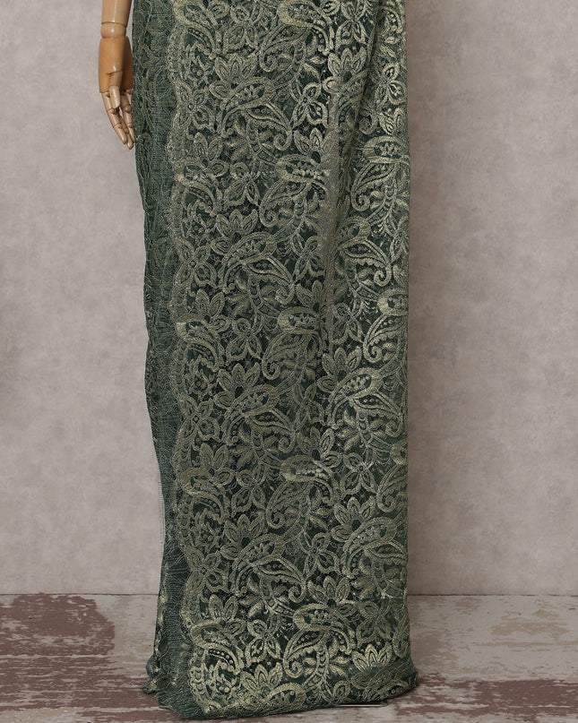 Olive Gold Paisley French Chantilly Lace Saree