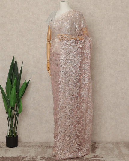 Blush Pink Premium French Metallic Chantilly Saree Lace Fabric 5.5 Meters Length 110 Cms Width Imported From France Elegant Designer Lace Blouse Not Included-D27363 Regal Fabrics