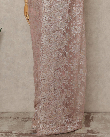 Blush Pink Premium French Metallic Chantilly Saree Lace Fabric 5.5 Meters Length 110 Cms Width Imported From France Elegant Designer Lace Blouse Not Included-D27363 Regal Fabrics