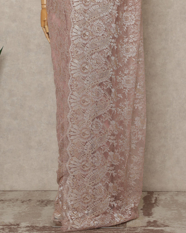 Blush Pink Premium French Metallic Chantilly Saree Lace Fabric 5.5 Meters Length 110 Cms Width Imported From France Elegant Designer Lace Blouse Not Included-D27363 Regal Fabrics