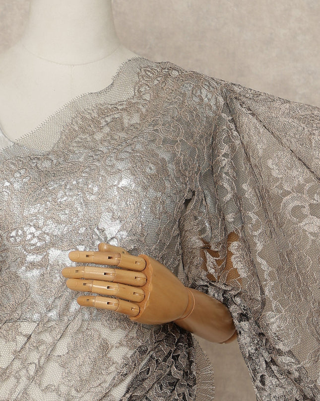 Silver Grey Premium French Two Tone Chantilly Saree Lace 5.5 Mtrs Width 110 Cms France-D27348 Regal Fabrics