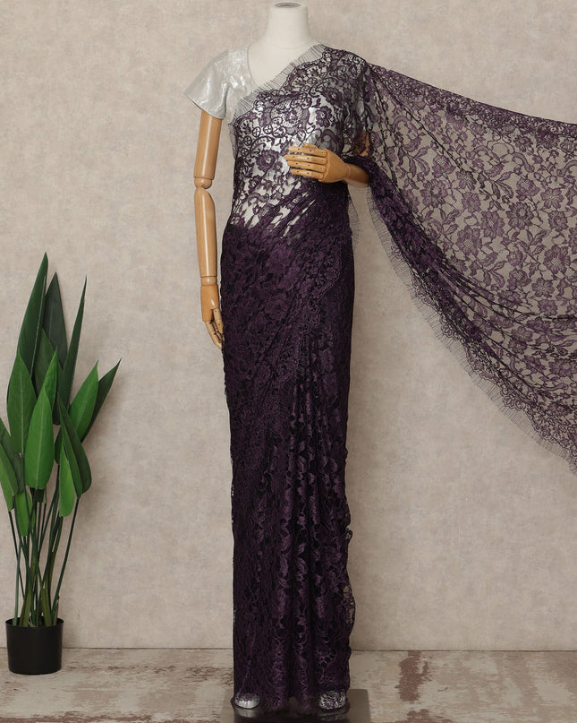 Purple Premium French Two Tone Chantilly Saree Lace 5.5 Mtrs Width 110 Cms France-D27349 Regal Fabrics