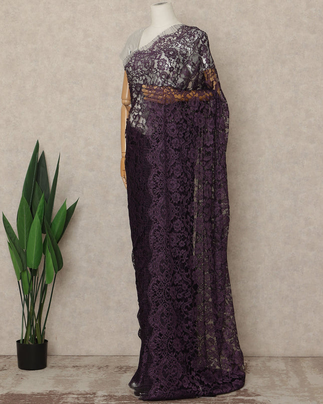 Purple Premium French Two Tone Chantilly Saree Lace 5.5 Mtrs Width 110 Cms France-D27349 Regal Fabrics