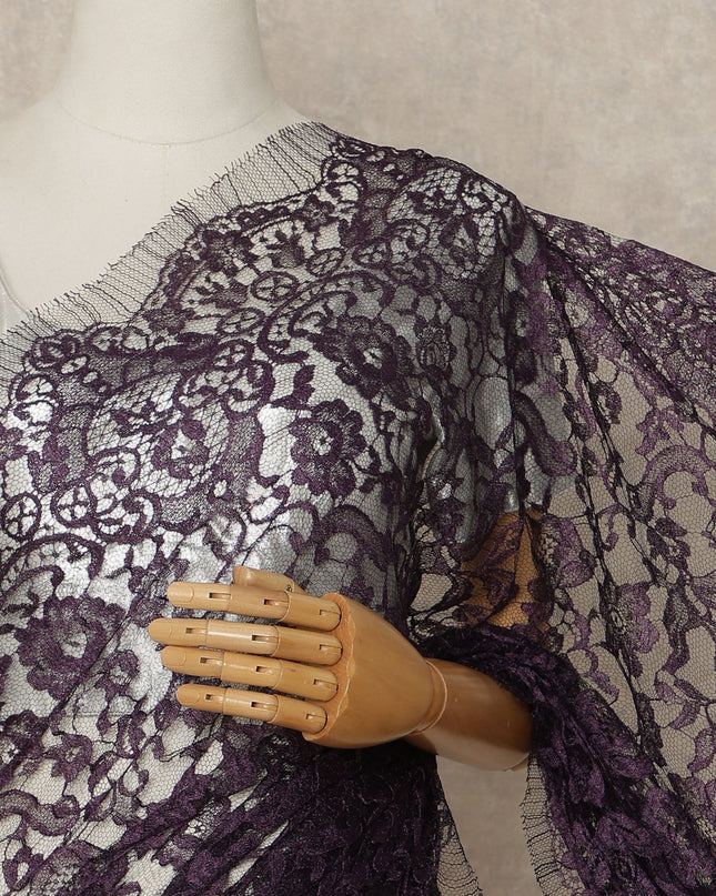 Purple Premium French Two Tone Chantilly Saree Lace 5.5 Mtrs Width 110 Cms France-D27349 Regal Fabrics