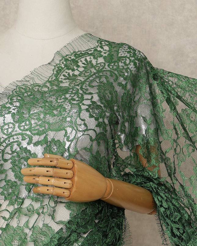 Green Premium French Two Tone Chantilly Saree Lace 5.5 Mtrs Width 110 Cms France-D27346 Regal Fabrics
