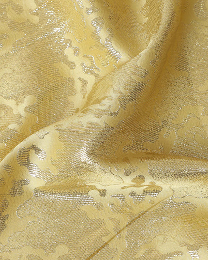 Golden Yellow Abstract Textured Synthetic Chiffon Fabric 140 Cms Made In India-D27417