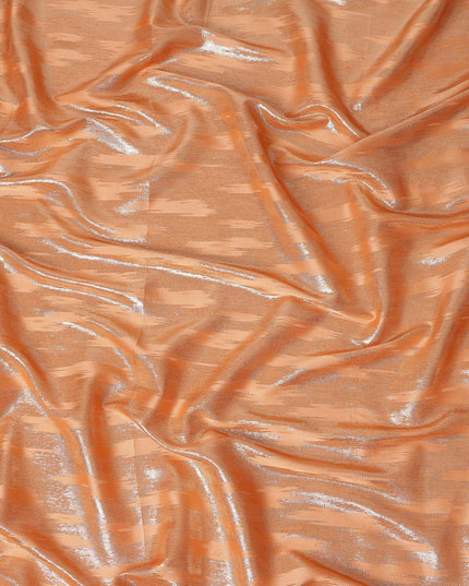 Peach Orange Abstract Textured Synthetic Chiffon Fabric 140 Cms Made In India-D27411
