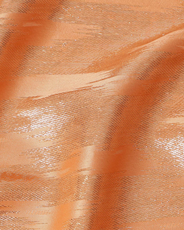 Peach Orange Abstract Textured Synthetic Chiffon Fabric 140 Cms Made In India-D27411