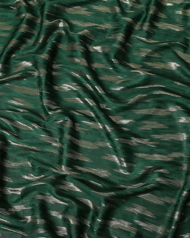 Emerald Green Abstract Textured Synthetic Chiffon Fabric 140 Cms Made In India-D27414
