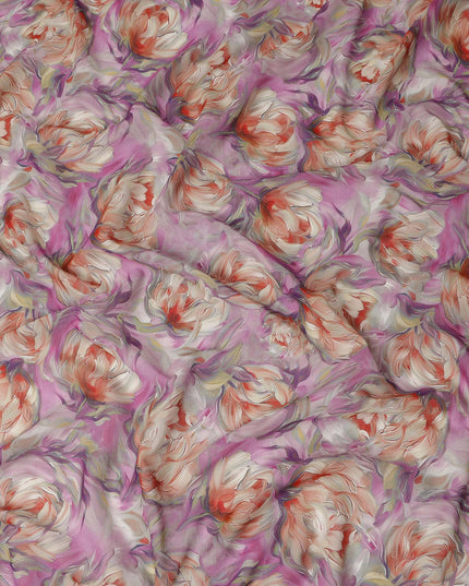 Pink Floral Printed Cotton Voile Fabric 150 Cms Width Soft Lightweight Sheer Dress Material India-D27917