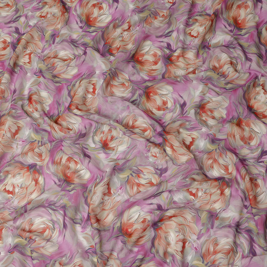 Pink Floral Printed Cotton Voile Fabric 150 Cms Width Soft Lightweight Sheer Dress Material India-D27917