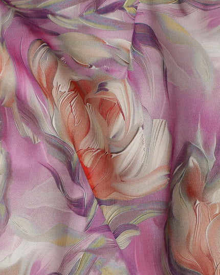 Pink Floral Printed Cotton Voile Fabric 150 Cms Width Soft Lightweight Sheer Dress Material India-D27917