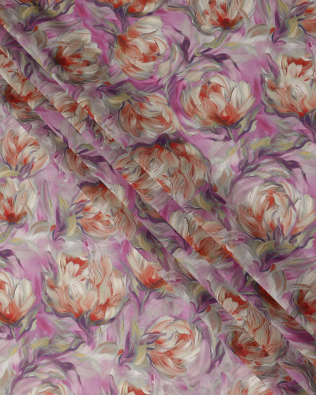 Pink Floral Printed Cotton Voile Fabric 150 Cms Width Soft Lightweight Sheer Dress Material India-D27917