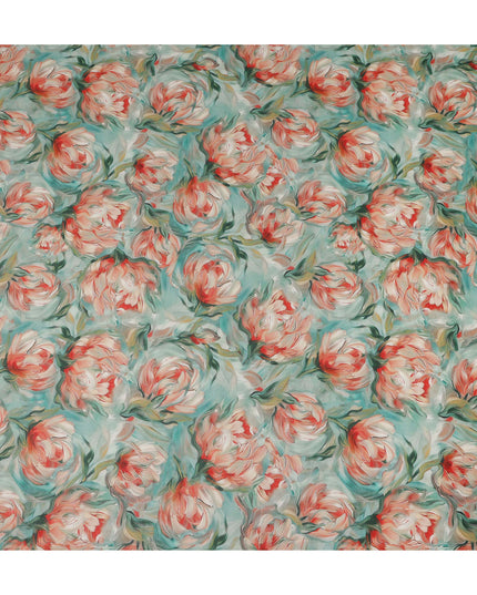 Mint Green Floral Printed Cotton Voile Fabric 150 Cms Width Soft Lightweight Breathable Dress Material India-D27919 Regal Fabrics