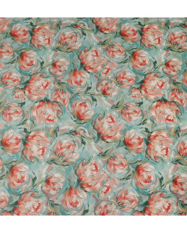 Mint Green Floral Printed Cotton Voile Fabric 150 Cms Width Soft Lightweight Breathable Dress Material India-D27919