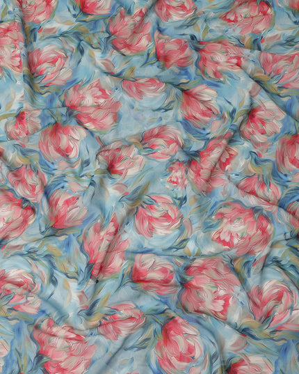 Sky Blue Floral Printed Cotton Voile Fabric 150 Cms Width Soft Lightweight Breathable Dress Material India-D27918 Regal Fabrics