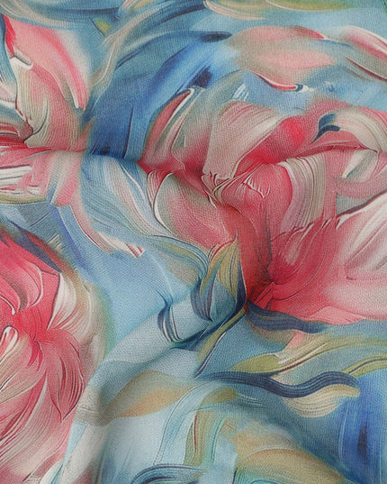 Sky Blue Floral Printed Cotton Voile Fabric 150 Cms Width Soft Lightweight Breathable Dress Material India-D27918 Regal Fabrics
