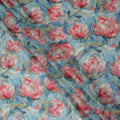 Sky Blue Floral Printed Cotton Voile Fabric 150 Cms Width Soft Lightweight Breathable Dress Material India-D27918 Regal Fabrics
