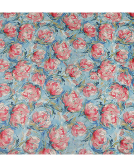 Sky Blue Floral Printed Cotton Voile Fabric 150 Cms Width Soft Lightweight Breathable Dress Material India-D27918 Regal Fabrics