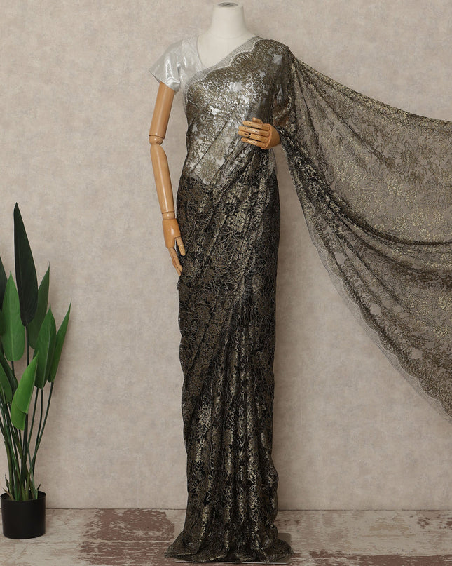 Gold French Chantilly Lace Saree | Regal