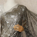 Black Gold Metallic French Chantilly Saree Lace Elegant Floral Net Design 5.5 Mtrs Length 110 Cms Width Premium Soft Sheer Fabric France Origin-D28912 Regal Fabrics