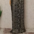Black Gold Metallic French Chantilly Saree Lace Elegant Floral Net Design 5.5 Mtrs Length 110 Cms Width Premium Soft Sheer Fabric France Origin-D28912 Regal Fabrics