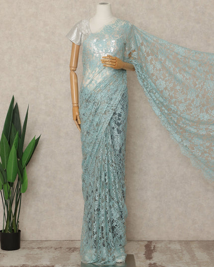 Aqua Premium French Two Tone Chantilly Saree Lace 5.5 Mtrs Width 110 Cms France-D27350 Regal Fabrics