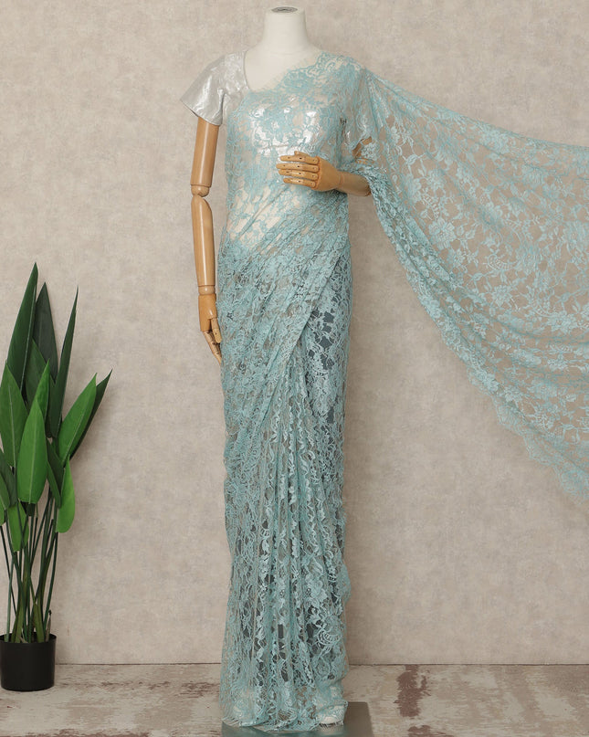 Aqua Premium French Two Tone Chantilly Saree Lace 5.5 Mtrs Width 110 Cms France-D27350 Regal Fabrics
