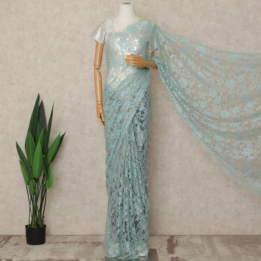 Aqua Premium French Two Tone Chantilly Saree Lace 5.5 Mtrs Width 110 Cms France-D27350 Regal Fabrics