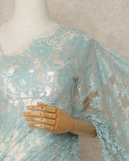Aqua Premium French Two Tone Chantilly Saree Lace 5.5 Mtrs Width 110 Cms France-D27350 Regal Fabrics