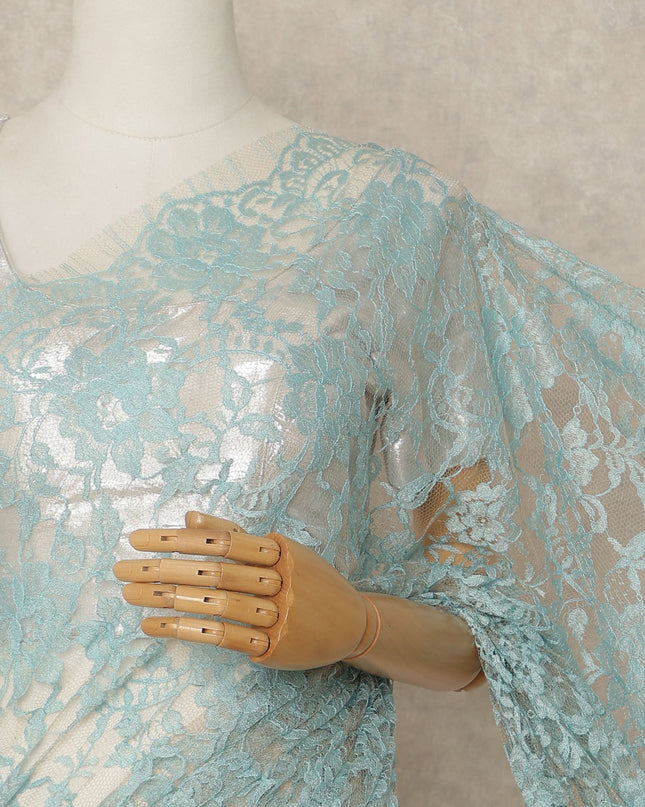 Aqua Premium French Two Tone Chantilly Saree Lace 5.5 Mtrs Width 110 Cms France-D27350 Regal Fabrics