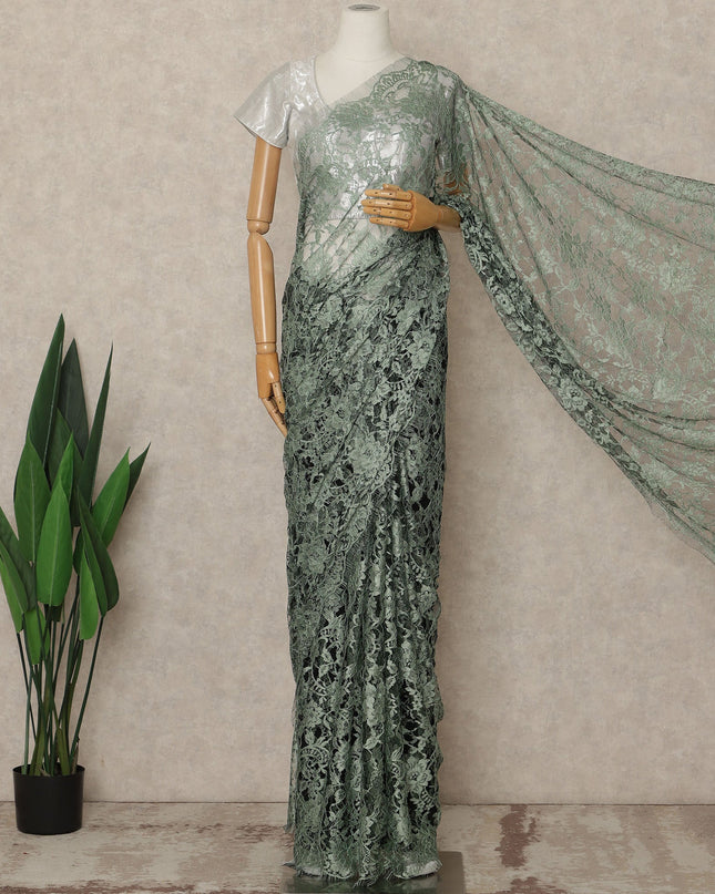 Sage Green Premium French Two Tone Chantilly Saree Lace 5.5 Mtrs Width 110 Cms France-D27352
