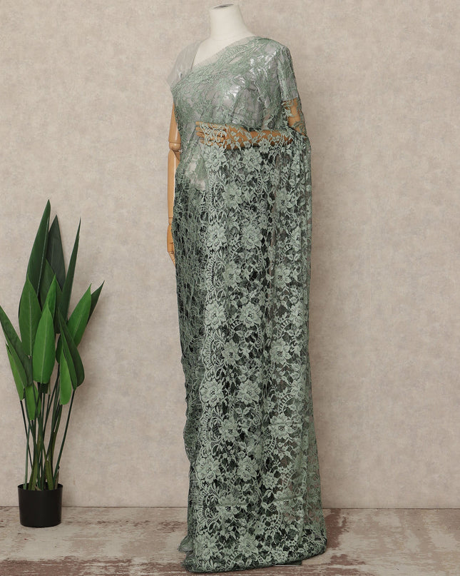 Sage Green Premium French Two Tone Chantilly Saree Lace 5.5 Mtrs Width 110 Cms France-D27352