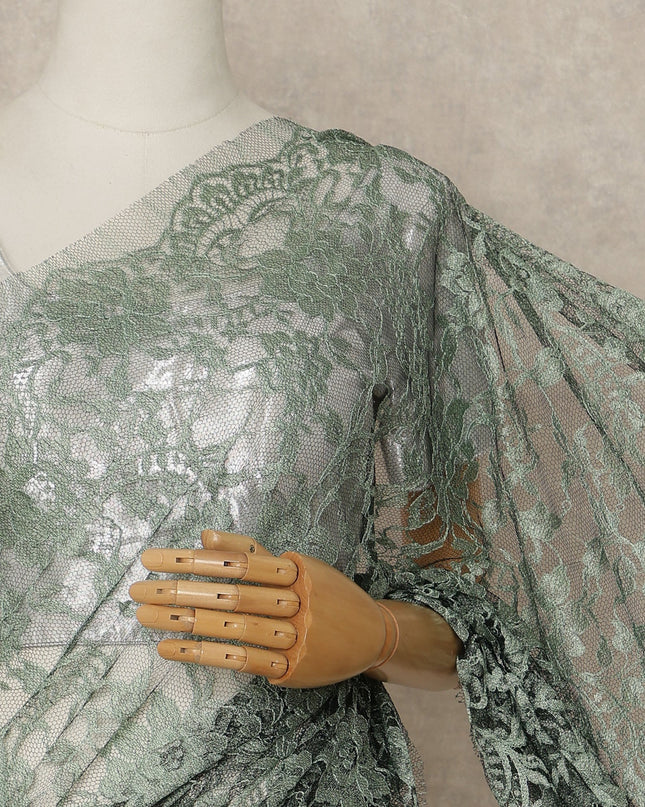 Sage Green Premium French Two Tone Chantilly Saree Lace 5.5 Mtrs Width 110 Cms France-D27352
