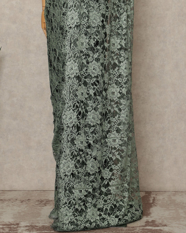 Sage Green Premium French Two Tone Chantilly Saree Lace 5.5 Mtrs Width 110 Cms France-D27352