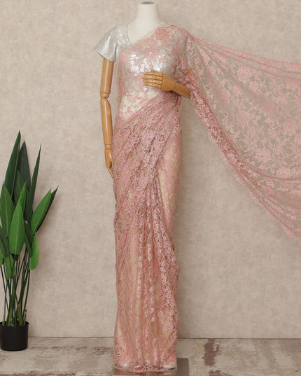Blush Pink Premium French Two Tone Chantilly Saree Lace 5.5 Mtrs Width 110 Cms France-D27355 Regal Fabrics
